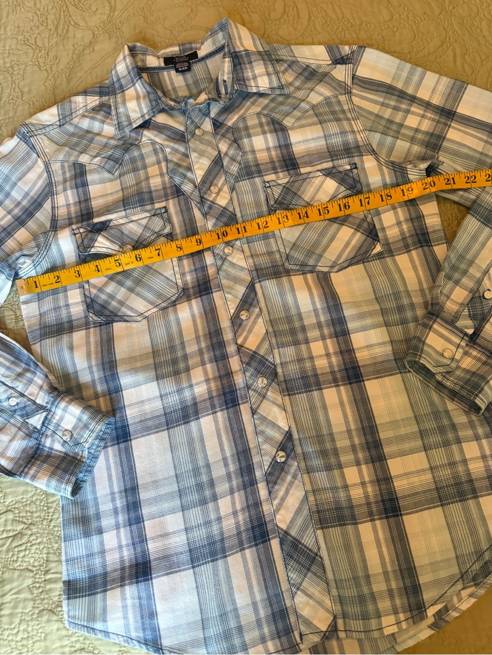 Arizona Jean Co. Blue Plaid Western Cowgirl Scalloped Yoke Pearl Snap Shirt, S - Picture 9 of 13